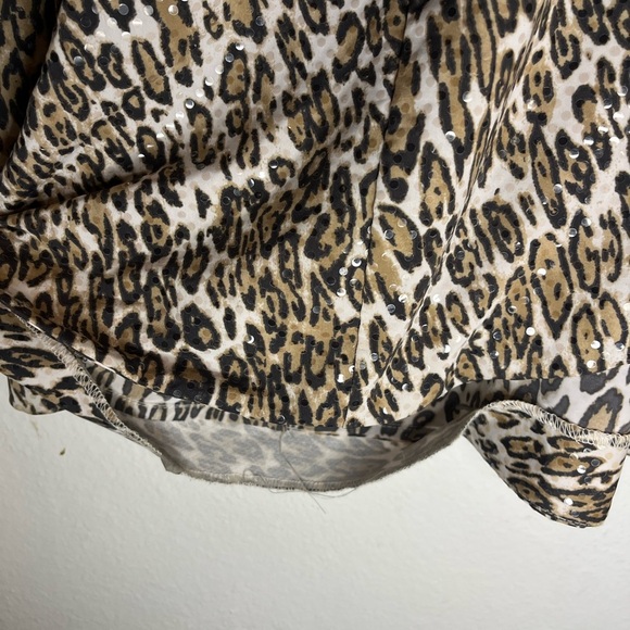 TanJay Leopard Print Sequin Zip-Up Blouse Top 2X - Picture 4 of 9